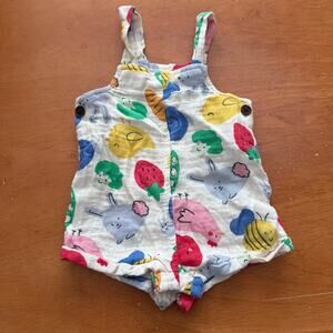 Old Navy Muslin Shortalls Romper Baby Boy Girl Easter 3-6 Months Garden Bunny